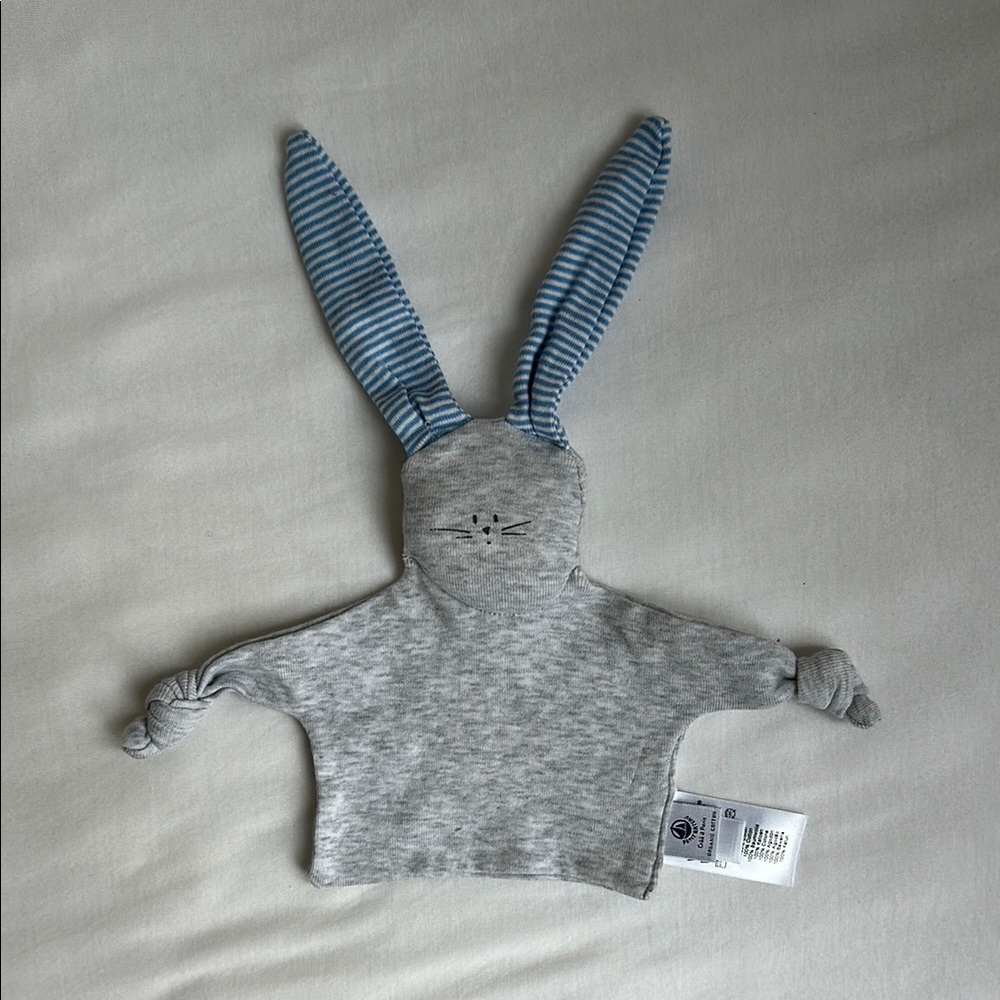 Petit Bateau Gray and Blue Bunny Lovey